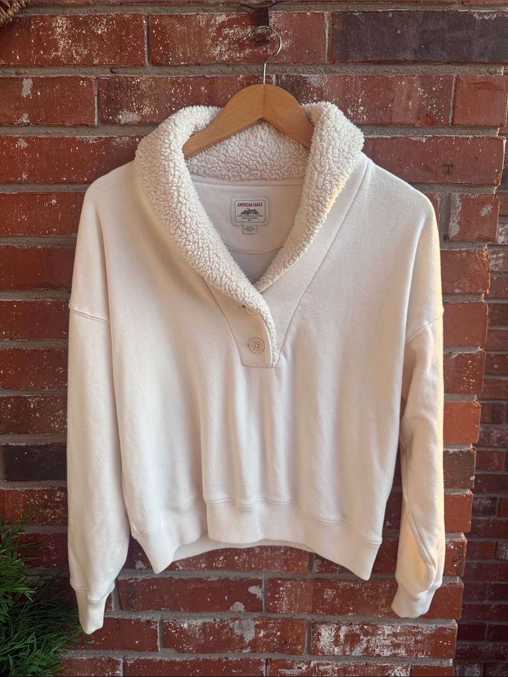 American Eagle Outfitters Cream Sherpa Collar Sweater